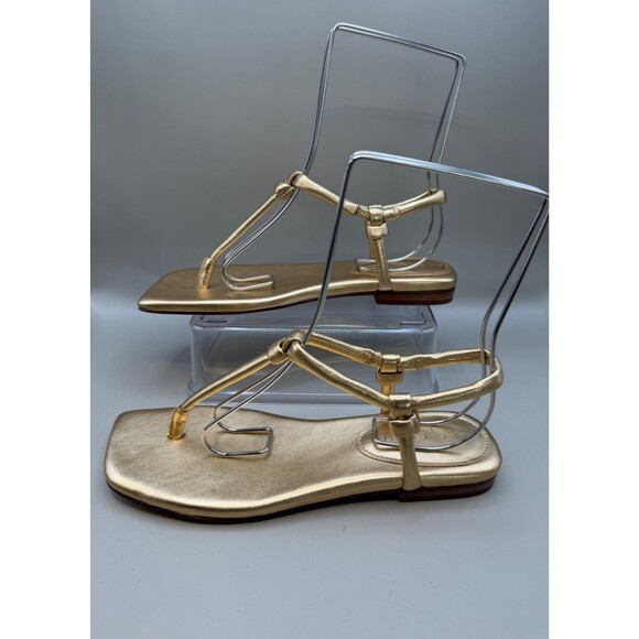 Marc Fisher LTD Maycee Womens Thong Gold Leather Size 6.5 Open Toe Casual - Picture 4 of 7